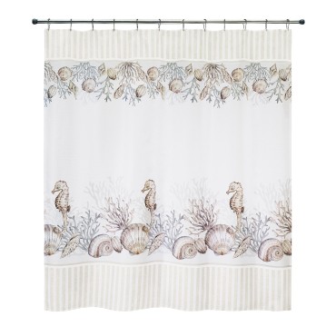 White Coral & Shells Printed Shower Curtain, 72