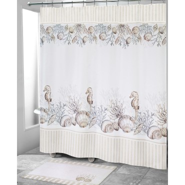 White Coral & Shells Printed Shower Curtain, 72