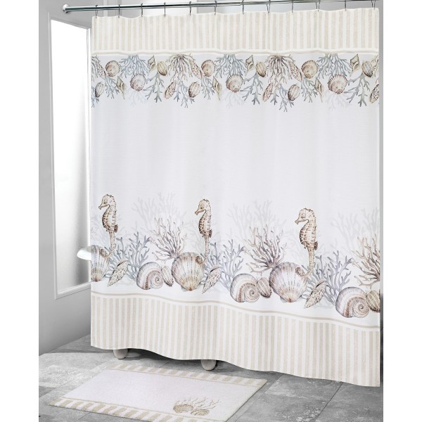 White Coral & Shells Printed Shower Curtain, 72