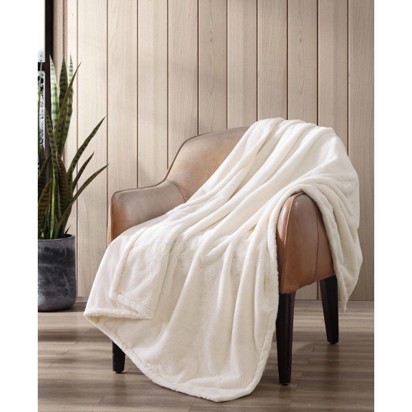 Solid Natural Faux Fur Reversible Throw, 60